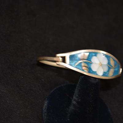 925 Sterling Clasp Bracelet with Mother of Pearl & Turquoise 7" 14.3g