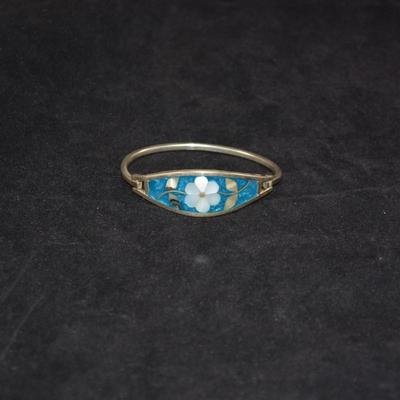 925 Sterling Clasp Bracelet with Mother of Pearl & Turquoise 7" 14.3g