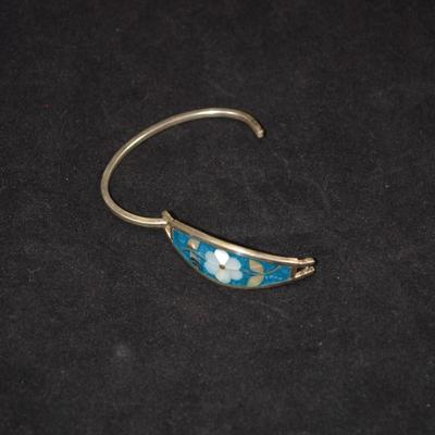 925 Sterling Clasp Bracelet with Mother of Pearl & Turquoise 7" 14.3g