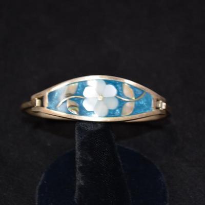 925 Sterling Clasp Bracelet with Mother of Pearl & Turquoise 7