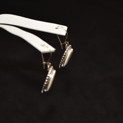 925 Sterling Bone Scrimshaw Drop Earrings 4.0g