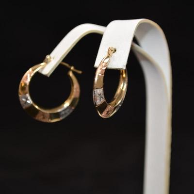 14k 3-Tone Gold Hoop Earrings 1.4g