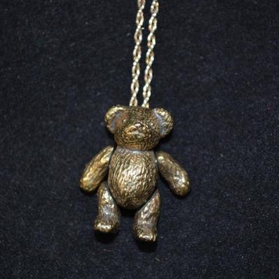 Boston Museum of Fine Arts Sterling Gold-Tone Teddy Bear with Chain 18" 12g