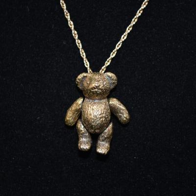 Boston Museum of Fine Arts Sterling Gold-Tone Teddy Bear with Chain 18" 12g