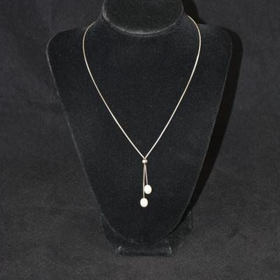925 Sterling Cable Chain with 2 Cultured Pearls 16" 7.5g