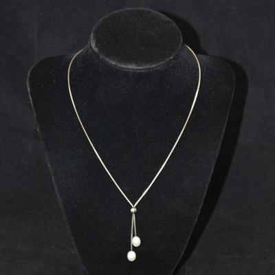 925 Sterling Cable Chain with 2 Cultured Pearls 16
