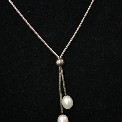 925 Sterling Cable Chain with 2 Cultured Pearls 16" 7.5g
