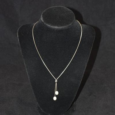 925 Sterling Cable Chain with 2 Cultured Pearls 16" 7.5g
