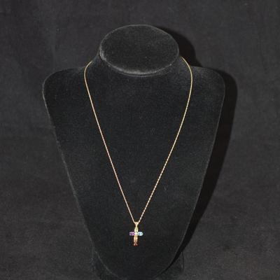 10k Chain with 10k Multi-Stone Cross Pendant 18" 1.4g