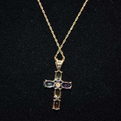 10k Chain with 10k Multi-Stone Cross Pendant 18" 1.4g