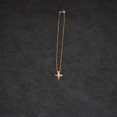 10k Chain with 10k Multi-Stone Cross Pendant 18" 1.4g