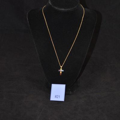 10k Chain with 10k Multi-Stone Cross Pendant 18" 1.4g