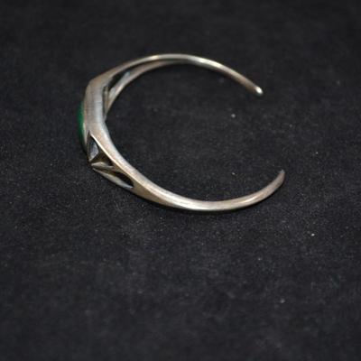 Vintage Silver & Malachite Adjustable Deco Cuff Bracelet 7" 10.6g