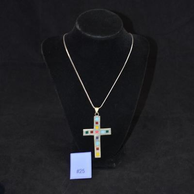 925 Sterling Enameled Cross on 925 Sterling Cable Chain 18
