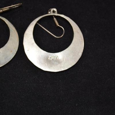 Large Sterling & Abalone Drop Hoop Earrings 12.2g