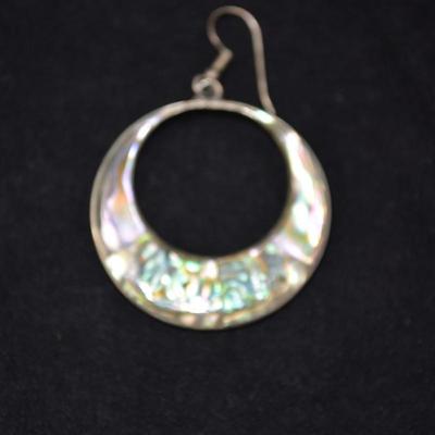 Large Sterling & Abalone Drop Hoop Earrings 12.2g