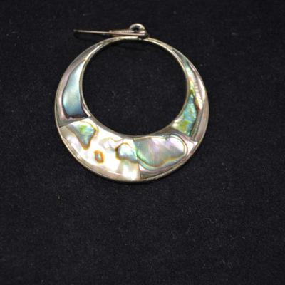Large Sterling & Abalone Drop Hoop Earrings 12.2g