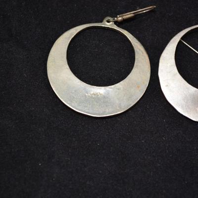 Large Sterling & Abalone Drop Hoop Earrings 12.2g