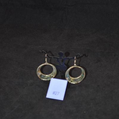 Large Sterling & Abalone Drop Hoop Earrings 12.2g
