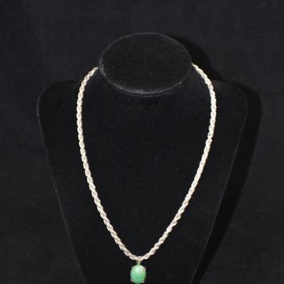 Heavy 925 Sterling Chain with 925 Sterling & Calcedony Pendant 18" 23.6g