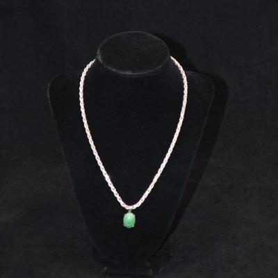 Heavy 925 Sterling Chain with 925 Sterling & Calcedony Pendant 18" 23.6g