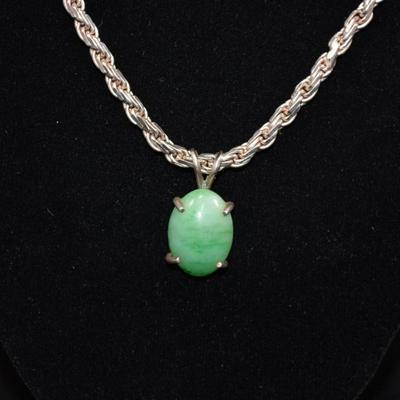 Heavy 925 Sterling Chain with 925 Sterling & Calcedony Pendant 18" 23.6g