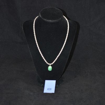 Heavy 925 Sterling Chain with 925 Sterling & Calcedony Pendant 18" 23.6g