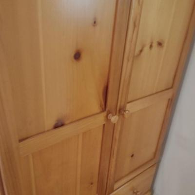 Natural Wood Pine Double Door Cabinet (No Contents)
