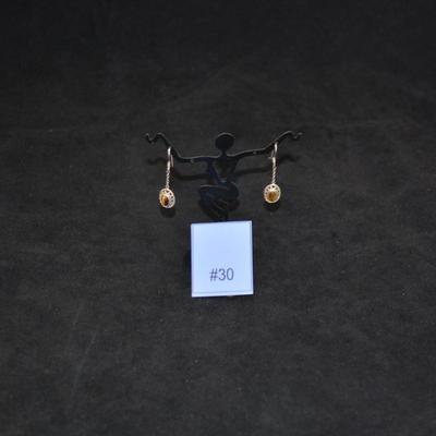 925 Sterling & Tigers Eye Filigree Drop Earrings 2.1g