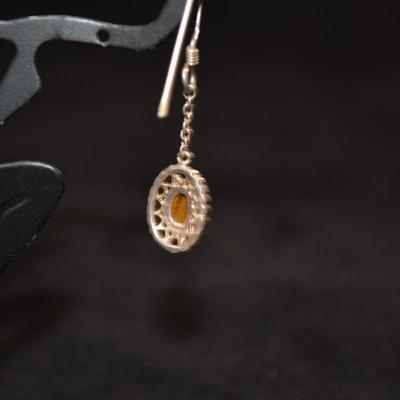925 Sterling & Tigers Eye Filigree Drop Earrings 2.1g