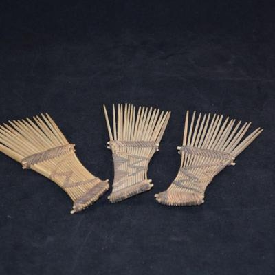 lot of 3 Handmade African Combs