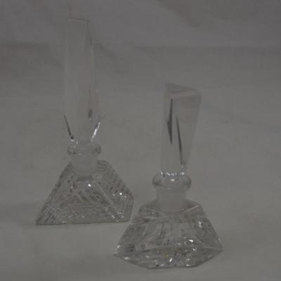 Set of 2 Antique Czech Crystal Perfume Bottles 5" & 6"