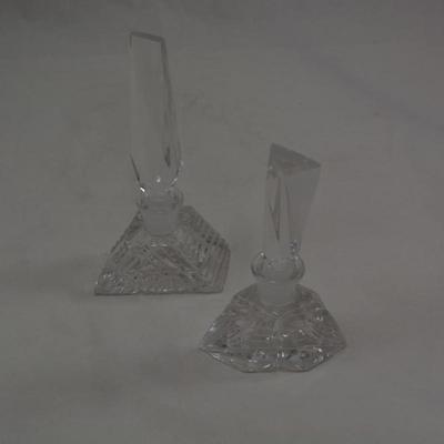 Set of 2 Antique Czech Crystal Perfume Bottles 5" & 6"