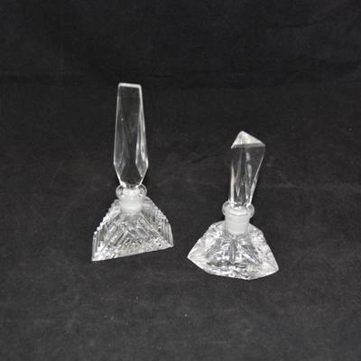 Set of 2 Antique Czech Crystal Perfume Bottles 5" & 6"