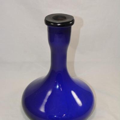 Cobalt Blue Hand-Blown Vase/Decanter with Stopper 11.5" Tall