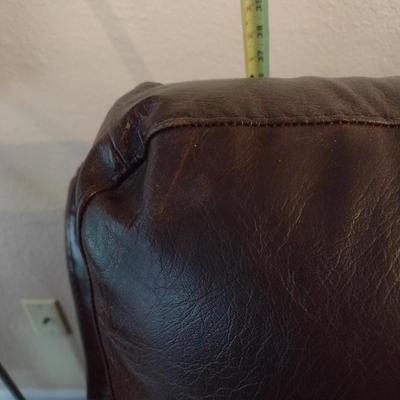 Brown Leather Three Cushion Couch with Brass Tack Accent