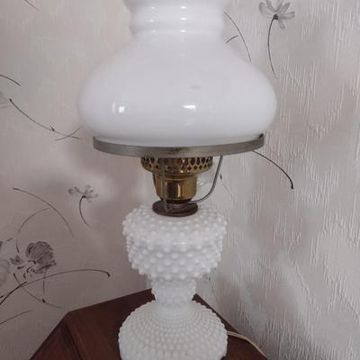 Milk Glass Hobnail Electric Lamp
