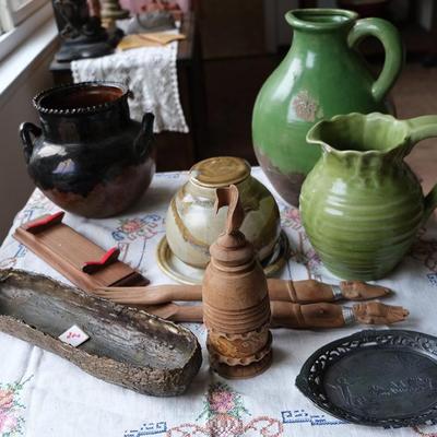 Assorted Stoneware Wood and Metalware