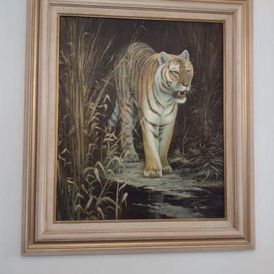 Original Framed Art Tiger on Canvas by E. Max