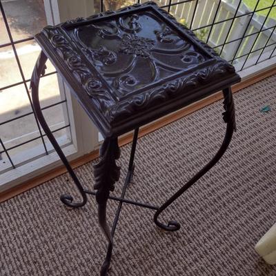 Small Metal Frame Plant Stand with Tin Tile Top