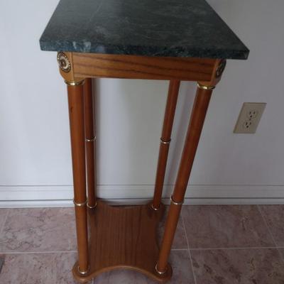 Green Marble Top Wood Frame Plant Stand