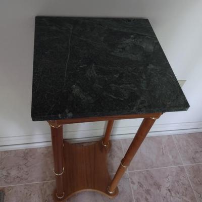 Green Marble Top Wood Frame Plant Stand