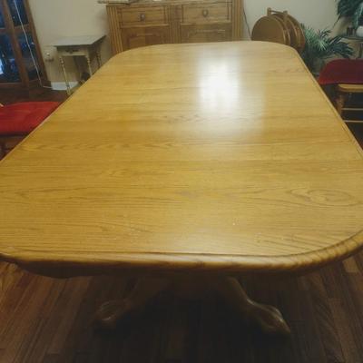Solid Oak Pedestal Adjustable Dining Table with Leaf (Excludes Chairs)