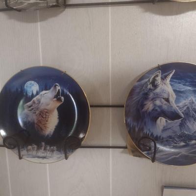 Set of Six Wolf Themed Collector Plates with Metal Holders