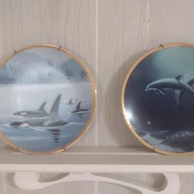 Set of Six Wyland Ocean Themed Collector Plates with Wood Holders