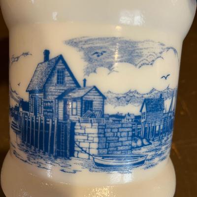 Vintage Canister glass plastic white blue