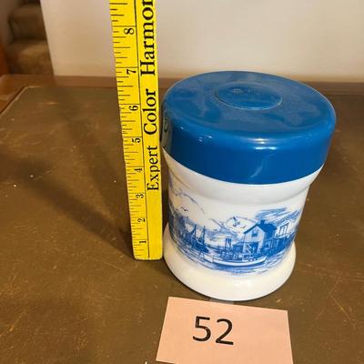 Vintage Canister glass plastic white blue