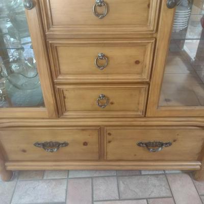 Wood Finish Cupboard Hutch Display Cabinet (No Contents)