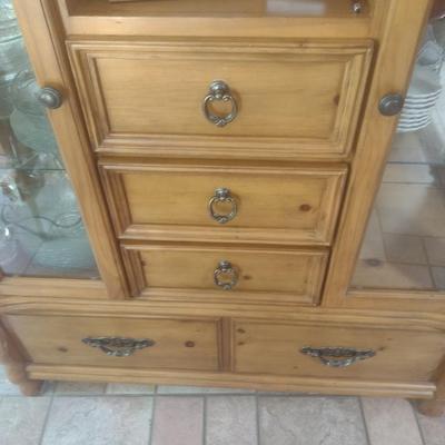 Wood Finish Cupboard Hutch Display Cabinet (No Contents)