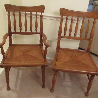 Four Solid Wood Dining Chairs with Rush Seats